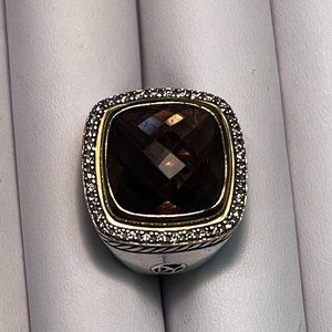 David Yurman Albion Ring Silver/18K Gold with Smoky Quartz & Diamonds Size 7.5